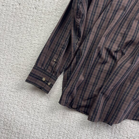 Arnold Palmer Easy Care Mens Sz S Button Up Dress Shirt Brown Plaid Long Sleeve - Picture 9 of 11